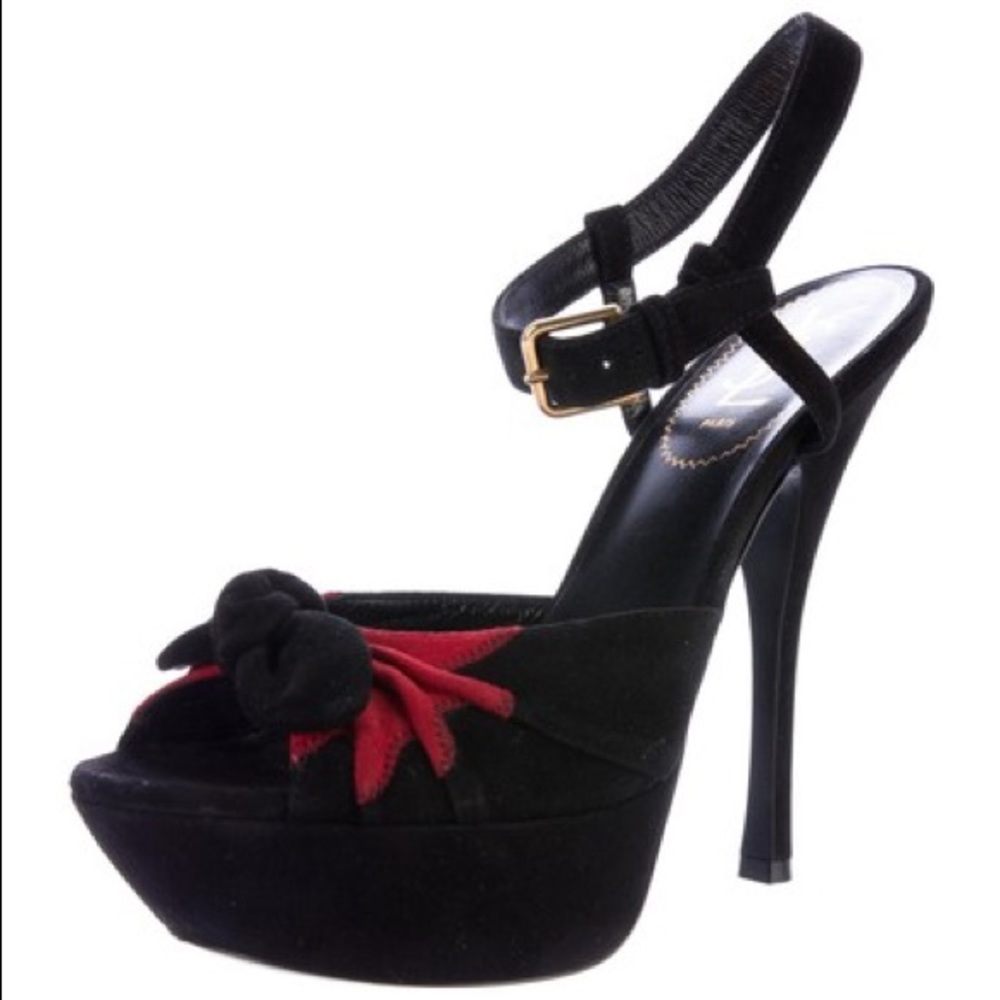 Black Suede Bow-accented Sandals